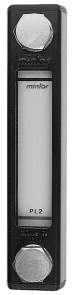 Rectangular visual liquid level indicator with black frame and clear viewing window