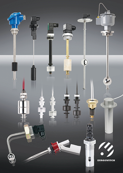 Collection of Euroswitch level and pressure sensors for industrial applications.