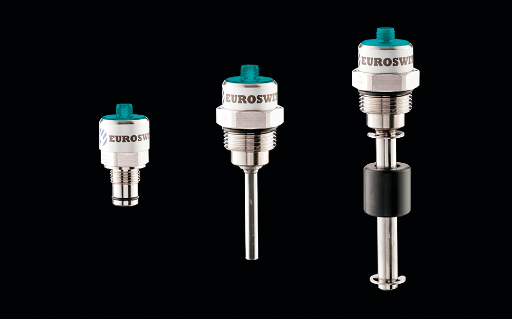 Range of Euroswitch fluid level sensors in different sizes and configurations.