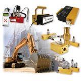 Hydraulic testing and monitoring equipment with excavator on construction site background