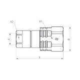 Technical drawing of hydraulic couplings from the IR VV series