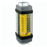 Hydraulic petroleum flow meter with yellow scale and black protective casing