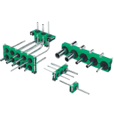 Green modular hydraulic line clamps for securing multiple tubes and hoses