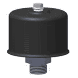 Threaded hydraulic air breather with black cylindrical housing and metal fitting