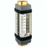 Hydraulic flow meter for water and other fluids with clear scale and brass fittings