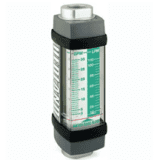 Hydraulic flow meter for water-based fluids with green scale and black protective casing