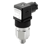 Hydraulic pressure sensor with piston-style body and electrical connector